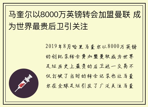 马奎尔以8000万英镑转会加盟曼联 成为世界最贵后卫引关注